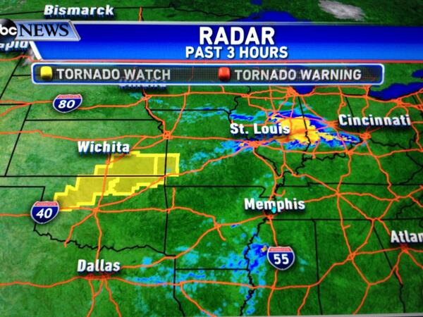 ABC's tweet image. Tornado Watch issued for parts of Kansas, Okla. and Missouri:  - @WXmel6