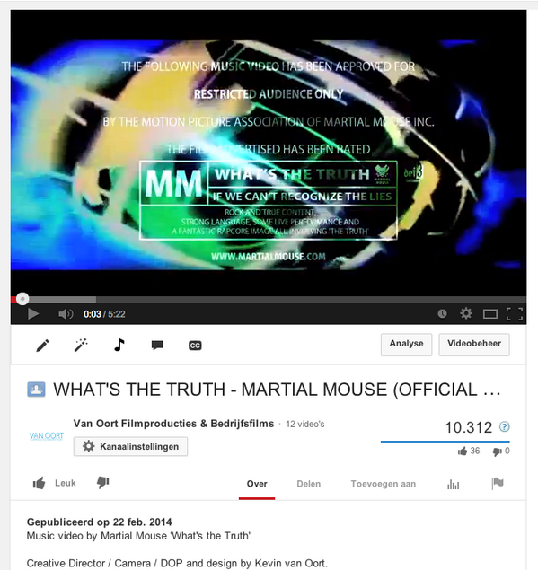 VanOortFilmProd's tweet image. #Binnen_1_maand #meerdan 10.000 #views #videoclip @MartialMouse ! We zijn best #trots! :)