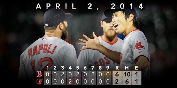 RECAP: <a href="/MikeNapoli25/">Mike Napoli</a>’s 4 RBIs help #RedSox grab their 1st victory of the season in Baltimore. atmlb.com/OeluHp