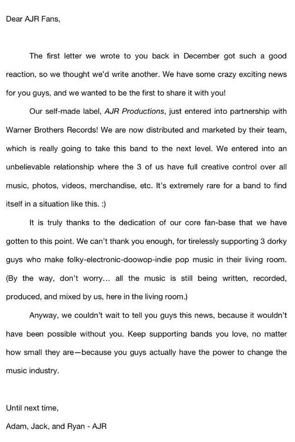 AJRStreetTeam's tweet photo. A letter from the boys to us fans 💕 http://t.co/zQqpu7p6Kh