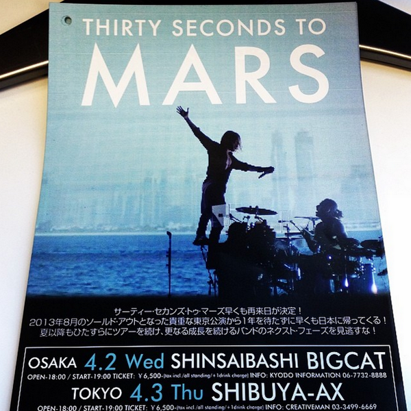 30SECONDSTOMARS's tweet photo. 今日, 今日, 今日!!! Will you join us TONIGHT at SHIBUYA-AX, TOKYO?! — #MARSinJapan #LoveLustFaithDreamsTour http://t.co/kCCAuZLkrj