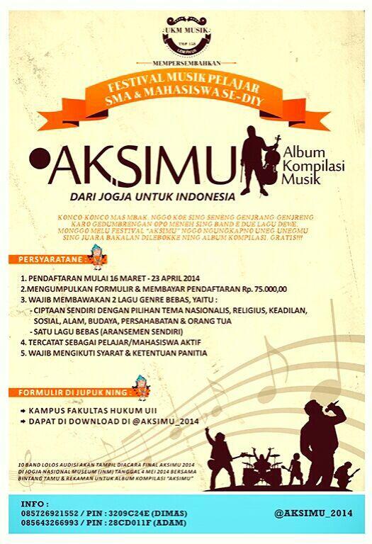 irfaniarum's tweet photo. @KawanJogja Festival Band SMA&amp;Mhswa se_DIY | pndftrn s.d. 23 April 2014 cek fav @AKSIMU_2014 | ayo tunjukkan #Aksimu http://t.co/1AACG7CXxo