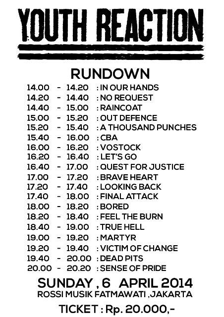 yolaa yolaa bagi yang belom tau ,ini rundown buat tanggal 6 . dateng dari awal cooy :) #YouthReaction2014