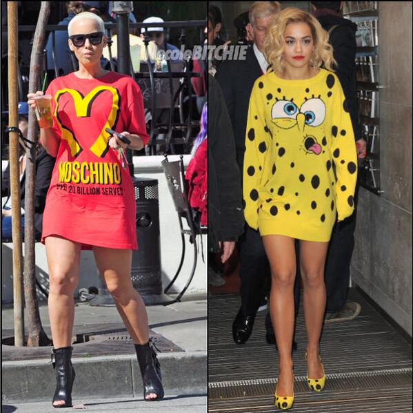 xonecole's tweet image. Amber Rose &amp;amp; Rita Ora Strut The Streets In Jeremy Scott’s Moschino Collection necoleb.it/1gOn91U