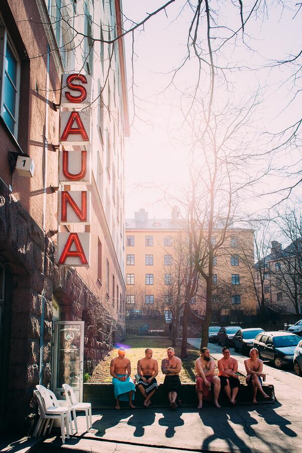 VisitHelsinki's tweet photo. Cooling down outside a public #sauna in #Helsinki. See more daily photos at http://t.co/YkNwG4XhYN! #helsinki365 http://t.co/LGuXMWHGcI