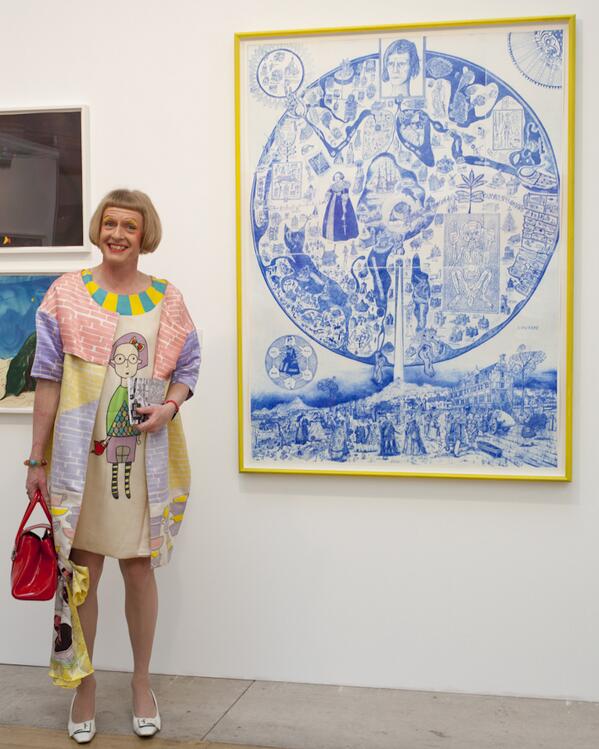 Londonprintfair's tweet photo. Let's kick off #PrintMonth with one of our favourite pics: Grayson Perry RA and his Map of Nowhere print at #LOPF http://t.co/Ew40gdxFlc