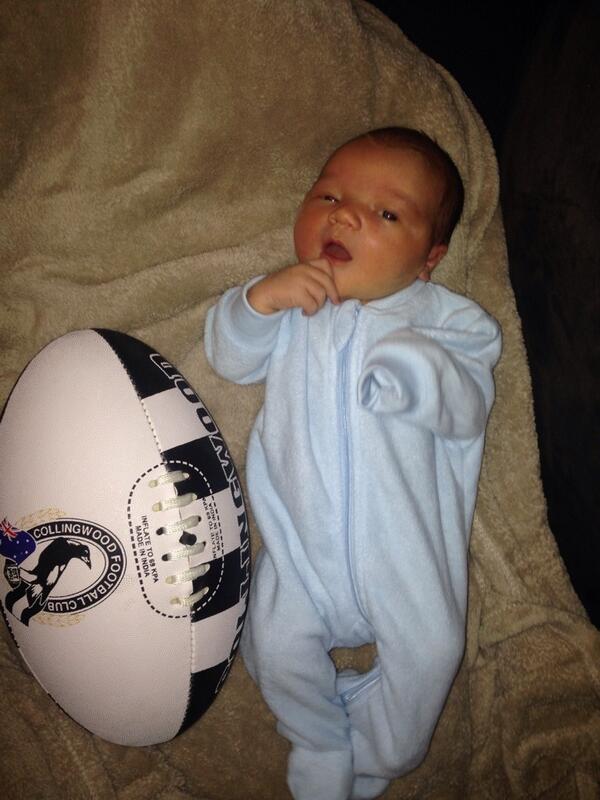 whill84's tweet photo. @CollingwoodFC my 3 day old son. Daicos Hill. http://t.co/rFwOYqUylJ
