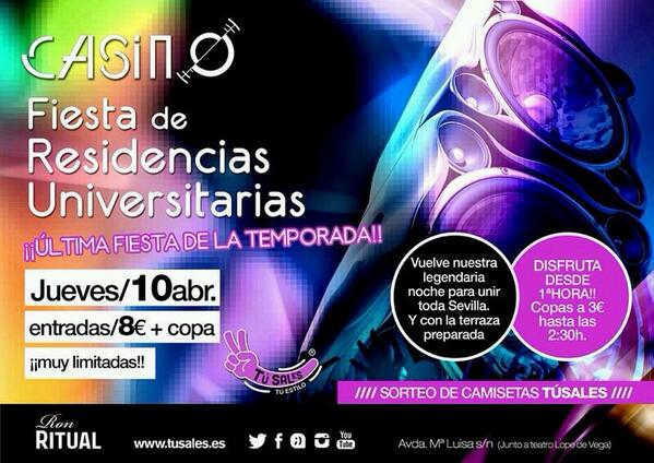 rrppf's tweet image. Jueves 10 Abril, ULTIMO FIESTON EN CASINO!!!! 

Entradas anticipadas 8€ con copa!!!

+info: 687348290
@infobotellon
