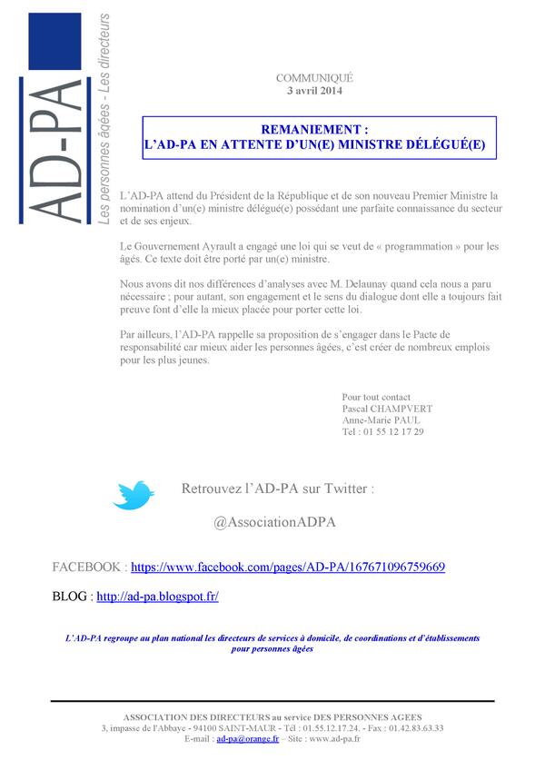 AssociationADPA's tweet photo. REMANIEMENT : L’AD-PA EN ATTENTE D’UN(E) MINISTRE DÉLÉGUÉ(E) http://t.co/trPFcMHjL1