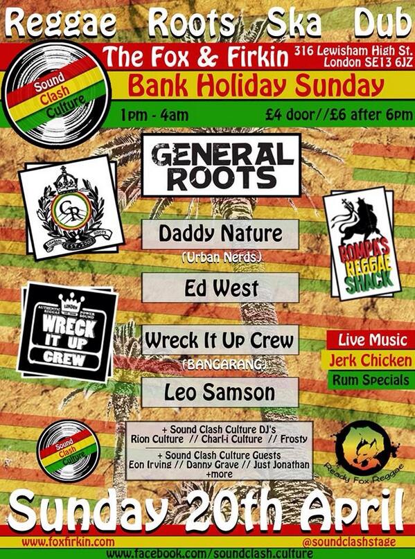 <a href="/FoxFirkin/">The Fox and Firkin</a> look forward to shelling you down soon <a href="/SoundClashStage/">SoundClashCulture</a> longside the dons <a href="/GeneralRoots/">General Roots</a> @RompaUrbanNerds