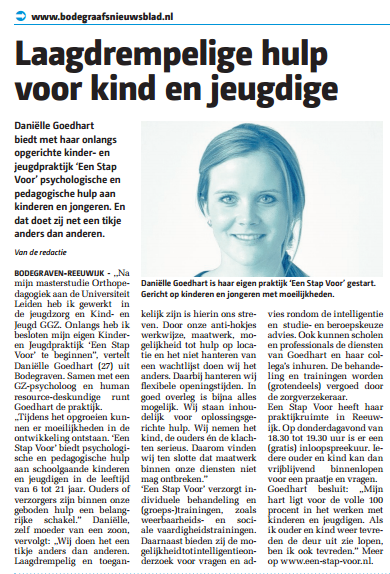 EenStapVoor's tweet photo. Gaaf, we staan met een artikel in het Bodegraafs Nieuwsblad! http://t.co/OBfI3ScSD2