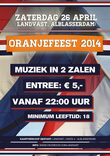 landvast's tweet photo. 'The Big Afterparty' in Landvast op Koningsdag 2014. Zaterdag 26 april, Kaarten: € 5,- http://t.co/DLpfaEVvV5