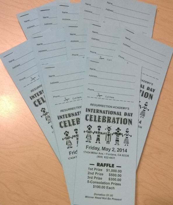 Resurrection_CA's tweet photo. We're selling International Day Raffle tickets for $1. Come in and get yours today http://t.co/UJxgV3FR2A