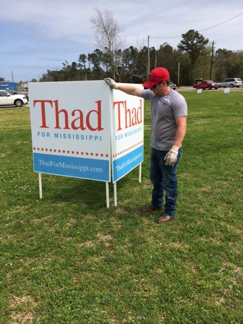 ThadforMS's tweet photo. Love this Thad for Mississippi "Flying V" newly set up in Biloxi. #Thad2014 http://t.co/1YTDUDW2jz