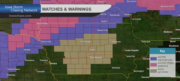 Current watches and warnings. Snow accumulations of 2 to 5 inches will be possible in NW Iowa tonight.