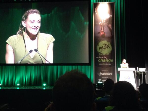 AusInstFitness's tweet image. "Fitness is about making a difference". The amazing @MishBridges doing our opening address at #FILEX2014