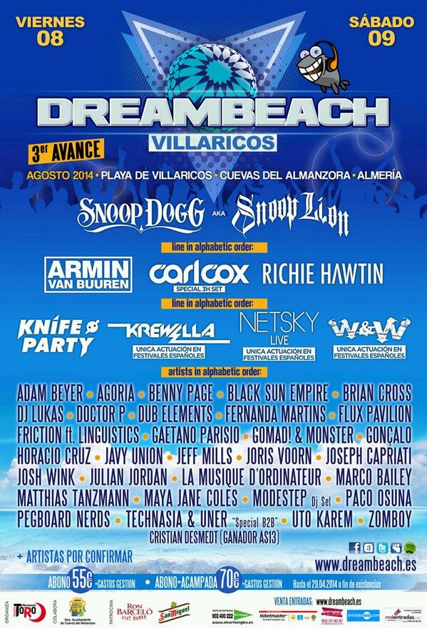 BassMusicSP's tweet photo. ¡Así va por ahora el pedazo de cartel del Dreambeach 2014! Y los que quedan... http://t.co/acRrpLG7sg