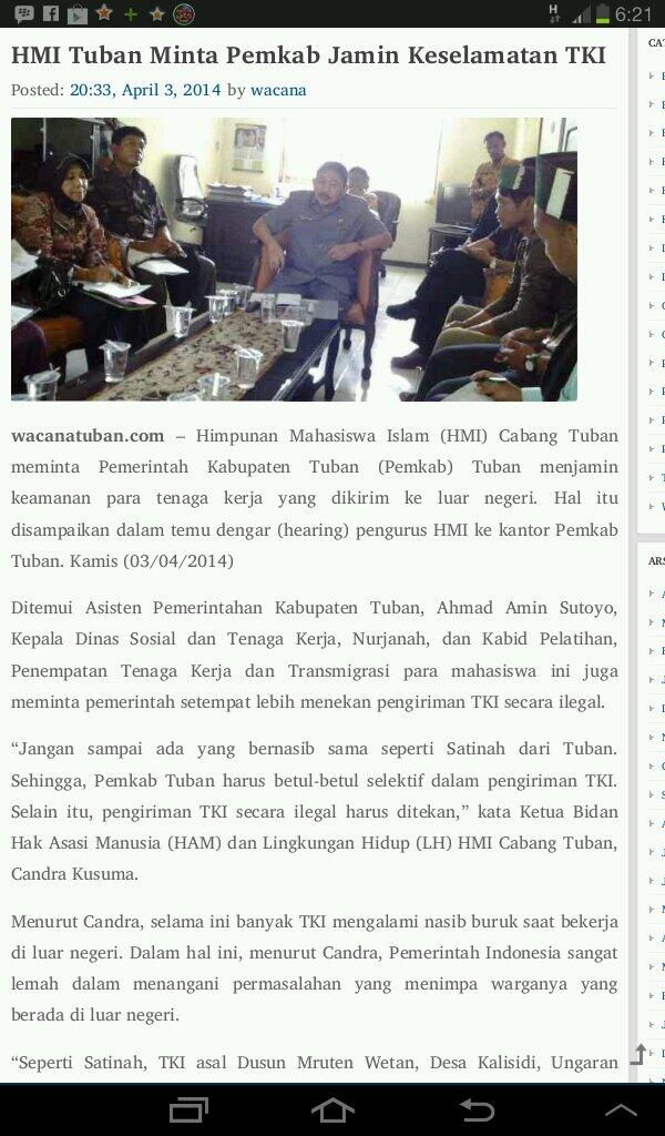 HMI Cabang TUBAN (@hmituban) on Twitter photo HMI Tuban minta Pemkab Jamin keselamatan TKI <a href="/seputartuban/">bankberita.com</a> <a href="/PBHMIorg/">PB HMI</a> <a href="/infoHMI/">Info HMI</a> <a href="/EndahCahyaImmaw/">Endahcahya</a>
wacanatuban.com/berita-tuban/h… HMI Tuban minta Pemkab Jamin keselamatan TKI <a href="/seputartuban/">bankberita.com</a> <a href="/PBHMIorg/">PB HMI</a> <a href="/infoHMI/">Info HMI</a> <a href="/EndahCahyaImmaw/">Endahcahya</a>
wacanatuban.com/berita-tuban/h…