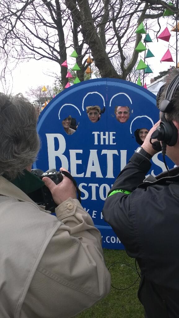 Di_Glover's tweet photo. Clare Balding @Channel4Racing broadcast from #beatlesstory stand @AintreeInsider looking fab in John Lennon glasses http://t.co/TlVt4Dg3PW