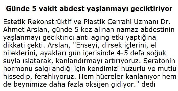 Günde 5 vakit abdest yaşlanmayı geciktiriyor