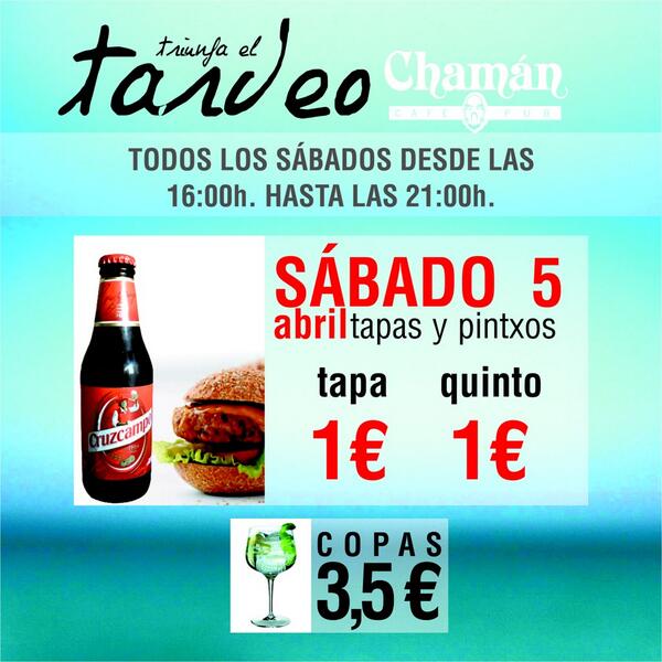 ChamanPub's tweet photo. Sorteamos un Bono 3 Copas entre tod@s los que hagáis RT. Recuerda mañana desde las 13.30h. te esperamos!! http://t.co/3MHdqUeilY