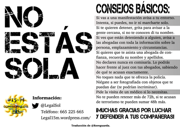 Sanset81's tweet photo. Si te detienen: NO ESTÁS SOLA. #DetenidasLibertad. #CazaDeBrujas. http://t.co/GqjyJBOyQA