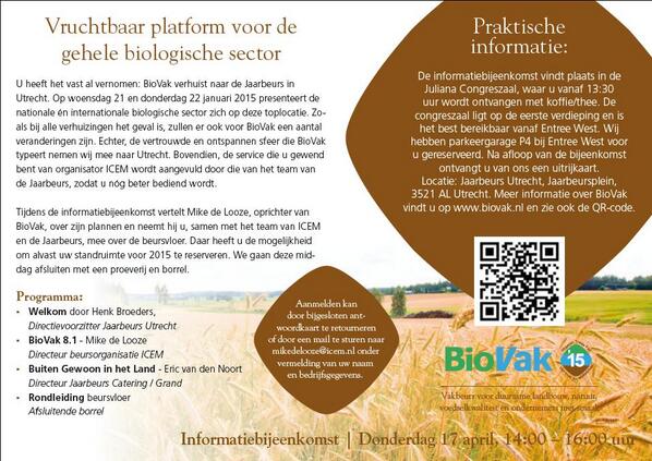 Kick-off BioVak 2015: meer info en aanmelden via info@biovak.nl 2/2 #RT