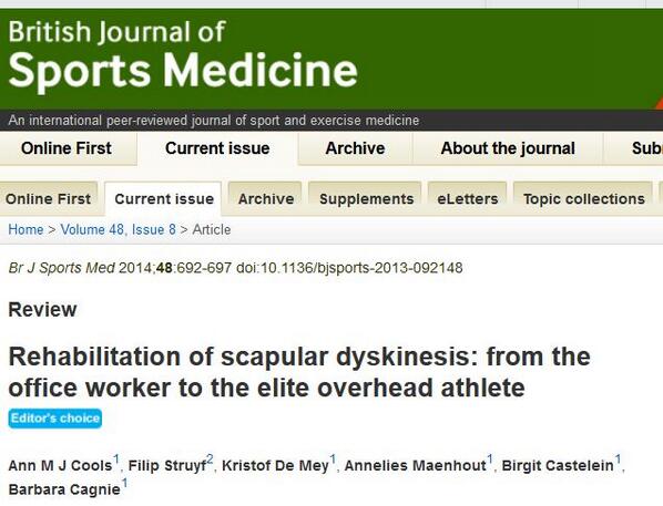 BJSM_BMJ's tweet photo. Great that #shoulder wizard Ann Cools PT, PhD writes for BJSM in current issue - http://t.co/w3FrUqErWp (OpenAccess) http://t.co/aCBGagvC9t