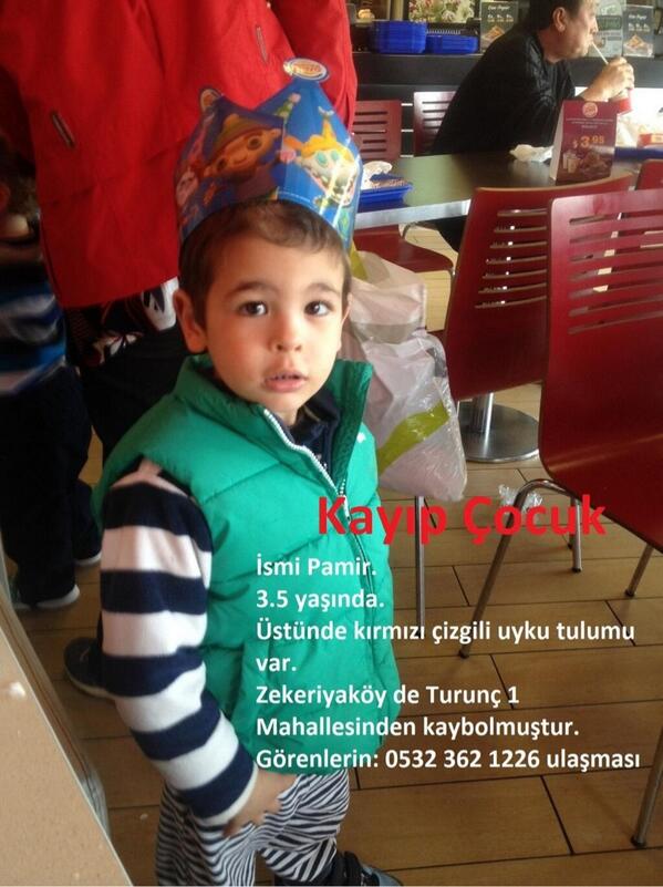 YrGngelopoulos's tweet photo. Çok ACİL .. Pamir 3,5 yaşında ve kayıp. Lütfen RT !!! 
RT @drykrkmz13: Sizde yayın ltfn Pamir hala kayıp :( http://t.co/gruSZ3eoJF