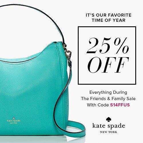 ShopStyle's tweet photo. It's the Friends &amp; Family Sale at @KateSpadeNY! Save up to 25% off with the code : S14FFUS  http://t.co/4210trPErf http://t.co/QqGI8I6I95