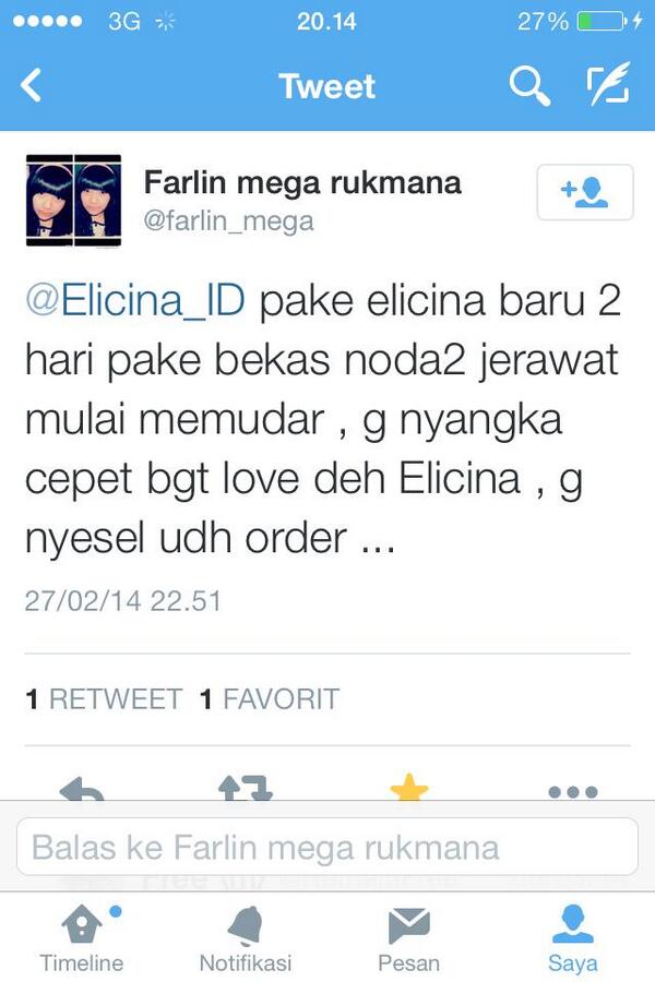 PindiShop's tweet photo. Ga nyesel udh order Elicina 2hari noda jerawat memudar ;) love bgt! http://t.co/qxBvM5EmKQ http://t.co/UvzMIIDXLk