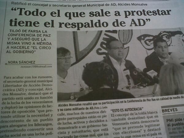 ADmeridaL's tweet photo. Declaraciones de nuestro Secretario General @AlcidesMonsalve en el Diario Frontera #Mérida #ADelante http://t.co/FLx0boFNEJ