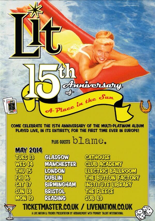 samueljohnson51's tweet photo. Here you go folks the official tour poster ! For Lit and @blame_band tour in may , get your tickets quick ! RT ! http://t.co/cVdC9MlR3b