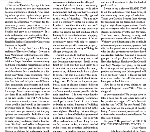 ESCommCenter's tweet photo. Great Letter to the Editor today in the @ExSpgsStandard! Thanks for the support! http://t.co/gRBMsFy2bG