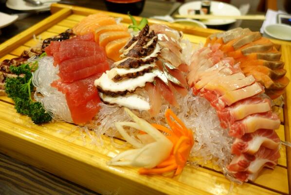 manilafood's tweet photo. Mixed sashimi platter from Genji-M on Kalayaan Avenue, comes with the unlimited sushi and sashimi buffet. http://t.co/BA9w6dTzSC