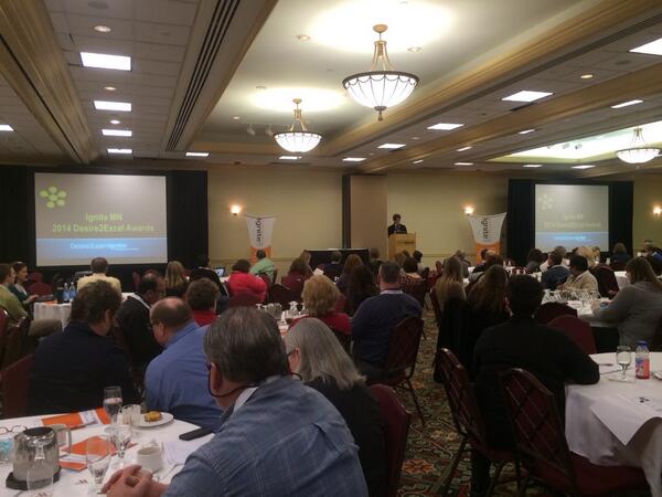 Shotwell's tweet image. Lesley Blicker from MnSCU presents the first Ignite MN Desire2Excel awards #D2L #Ignite #IgniteMN