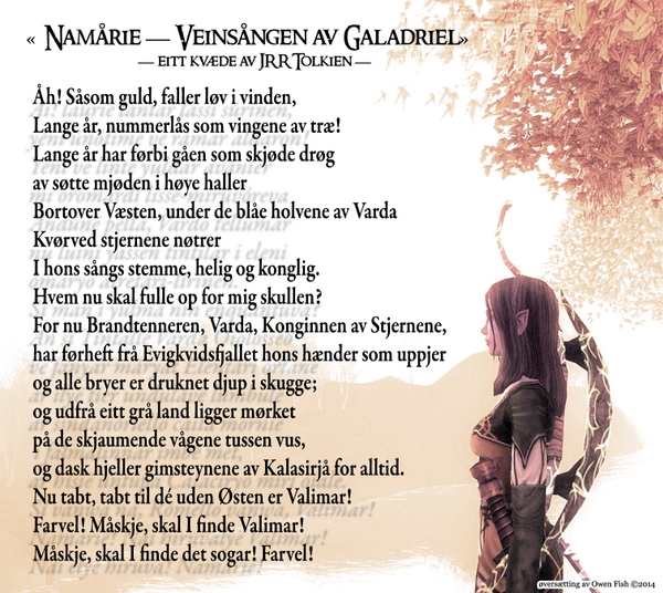 fjaemsk's tweet photo. «Namårie», a new Fjæmsk translation of JRR Tolkien's poem. #conlang http://t.co/YAoqLwylW1