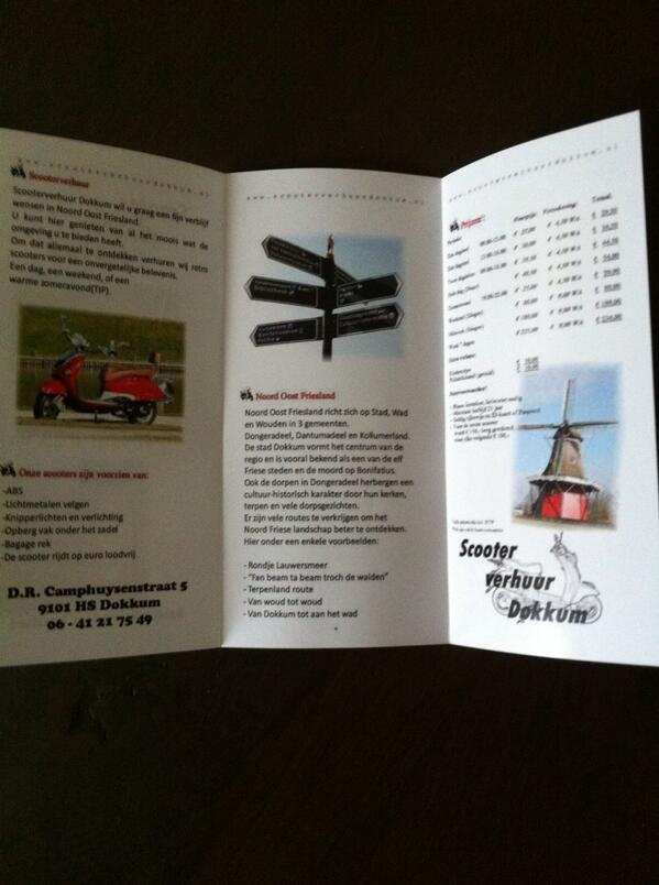 ScooterDokkum's tweet photo. Folders zijn de deur uit! Ze zijn te vinden bij o.a de posthoorn en hotel van der meer! Volg ons voor meer informatie http://t.co/oT6AIdCOjf