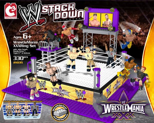 WWEStackDown's tweet image. Excited for #WWEWrestlemaniaXXX! Pick up your Limited Edition C3 #WWEStackDown Ring Set available at @ToysRUs!
