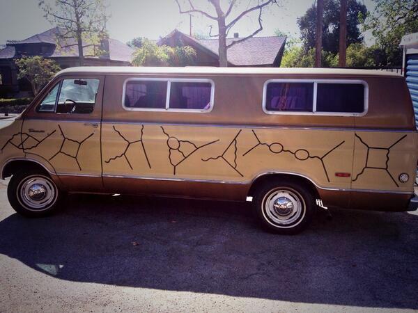 From a Tweet by Michael Shermer: Feynman's van with quantum diagrams restored thanks to Seamus Blackley Ralph Leighton Edward Tufte. RF would approve! pic.twitter.com/L5vOPHLRw0