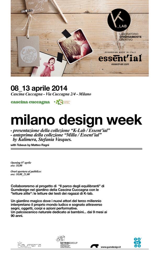 Essent'ial al #Fuorisalone2014: Milano 8-13 Aprile,Cascina Cuccagna con Matteo Ragni Design Studio e K-LAB <a href="/ilragni/">Matteo Ragni Design</a>