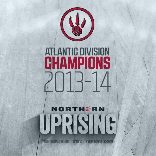 Raptors's tweet photo. With the Nets loss to the Hawks, the #Raptors have clinched the Atlantic Division title! #RTZ #NorthernUprising http://t.co/2MRHT1punr
