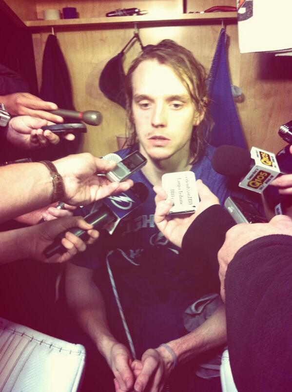 Missy_Zielinski's tweet photo. Kristers Gudlevskis tells media post-game his first start and win was "a dream come true." http://t.co/MJQJYbANdG