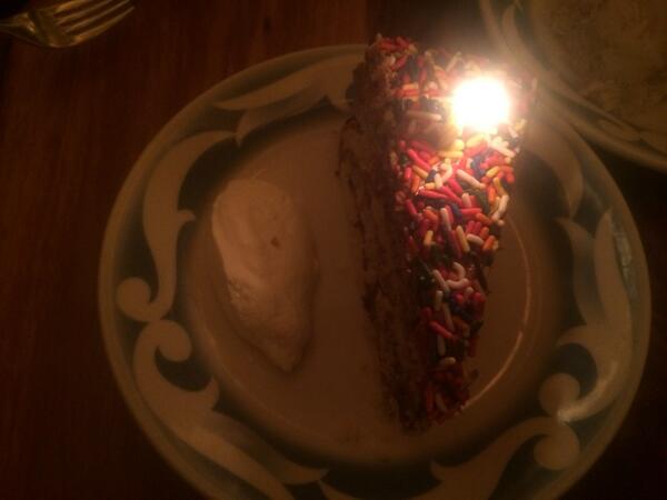 Really into the fact that <a href="/CommerceRest/">Commerce Restaurant</a> serves slices of birthday cake for dessert w/ rainbow sprinkles &amp; a candle.