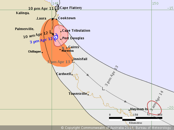 9NewsAUS's tweet image. UPDATE: Forecast map for #TCIta. Cyclone WARNING current for #PortDouglas, #Cairns, #Mareeba and #Chillagoe