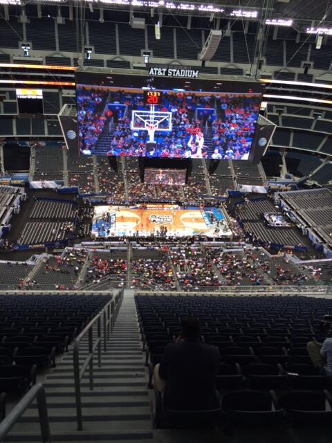 The view from the cheap seats at the Final Four.... The video board is BIGGER than the court.