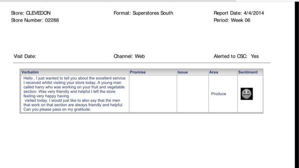 Well done to Harry Jennings and the Produce team for excellent service. <a href="/mikerw987/">Mike Wheatley</a> <a href="/Missiyt/">Michelle White</a> <a href="/colly75/">Paul Collingridge</a> <a href="/andyc2708/">Andy cannon</a>