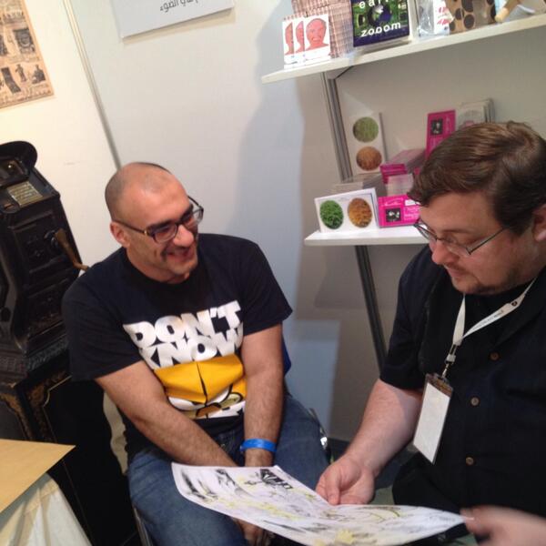 MandyAridi's tweet photo. @DXBMovingImage competition winner Yasser meeting #marvel 's #cb cebulski! Such a gratifying moment!  #dubai @MEFCC http://t.co/9SIQR1fPv9
