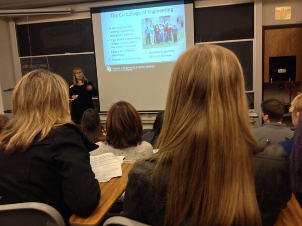B_stache's tweet photo. Thinking about engineering, great presentation in ENG 265. So many cool opportunities. #CUBLDR18 http://t.co/bUHKFcZs6N