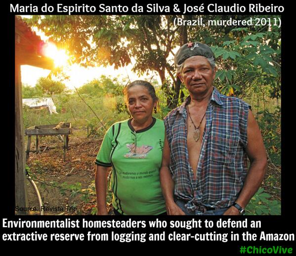ChicoVive's tweet photo. At #ChicoVive we commemorate the death of #envirodefenders Jose &amp; Maria da Silva who were murdered today, April 5th http://t.co/tVtR1msl2L